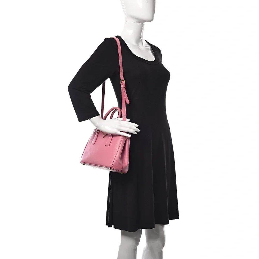 PRADA Saffiano Lux Mini Galleria Double Zip Tote Begonia - Picture 2 of 16